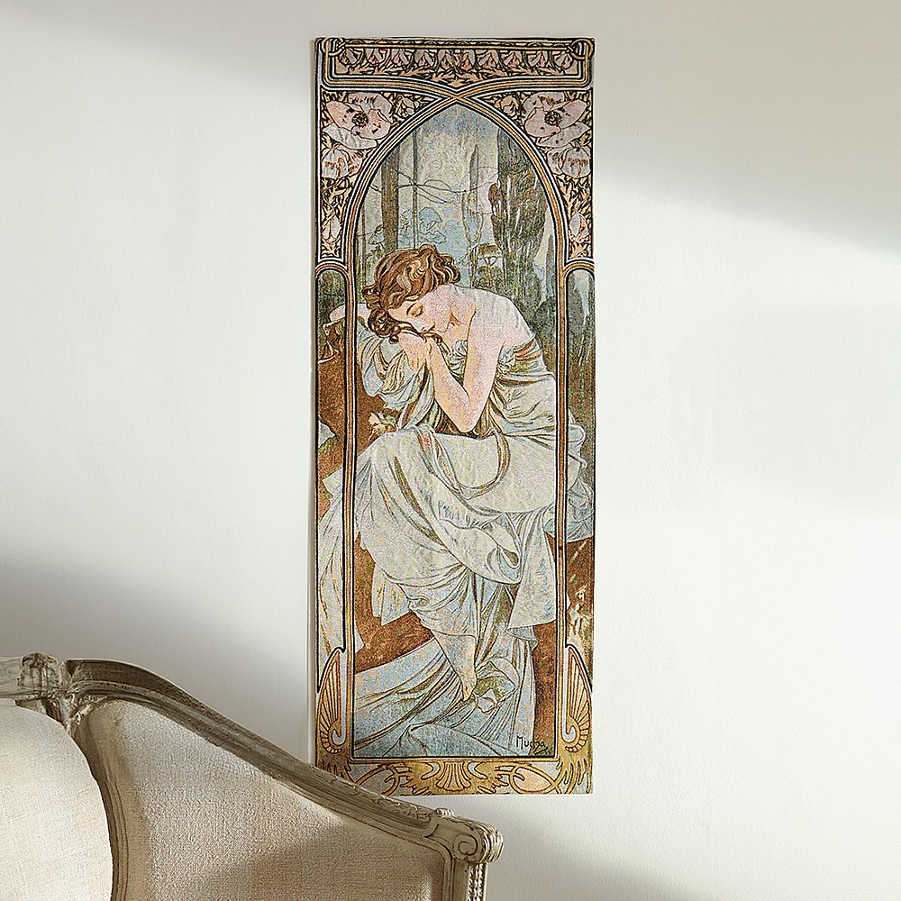Grande Tapisserie Murale Mucha "Hiver" - Style Art Nouveau, Made In Belgium