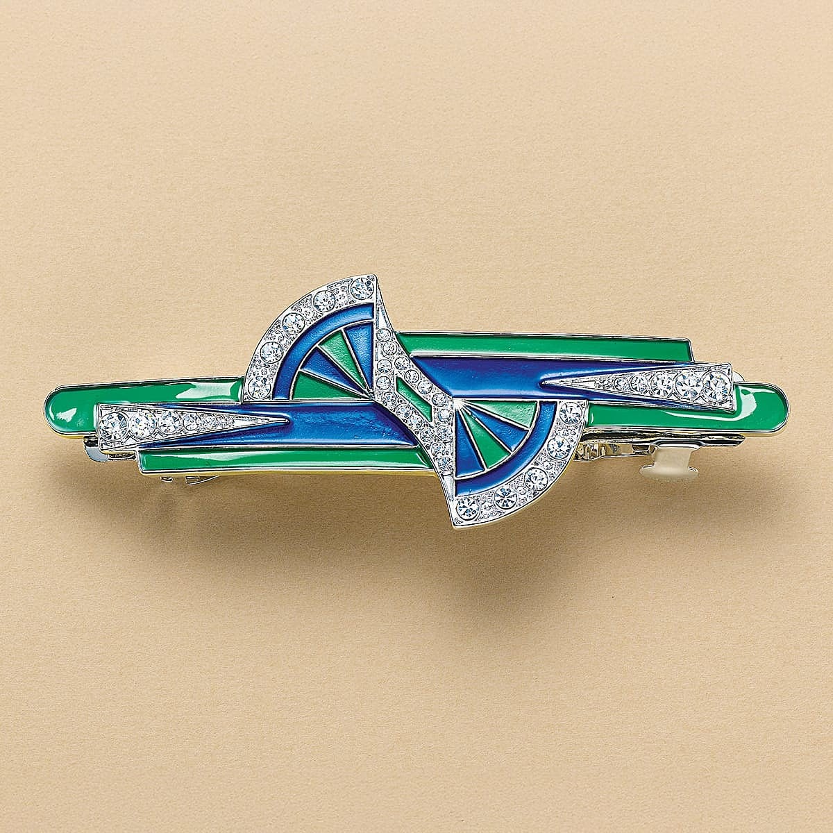 Barrette à Cheveux Art Déco Argenté Avec Strass Bleu - Peigne Chignon Vintage France