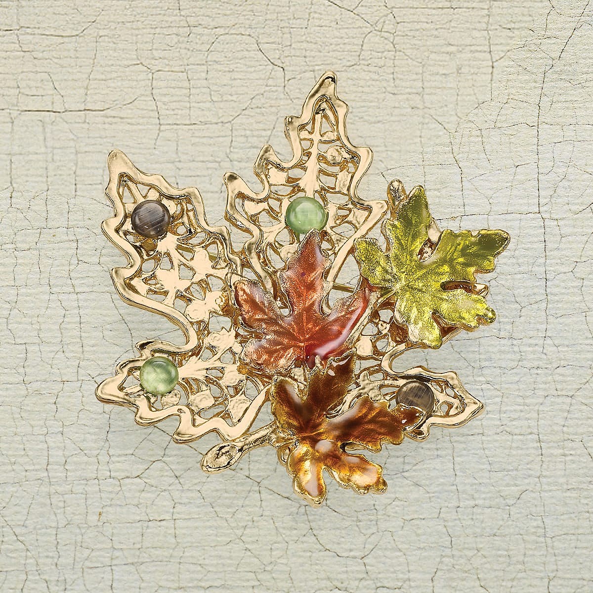 Broche Fantaisie Feuilles Vintage - Occasion En Bon état Général - Quelques Traces D'usure