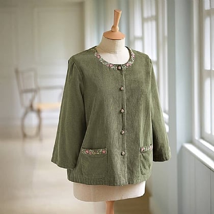 Veste en velours côtelé brodé vert