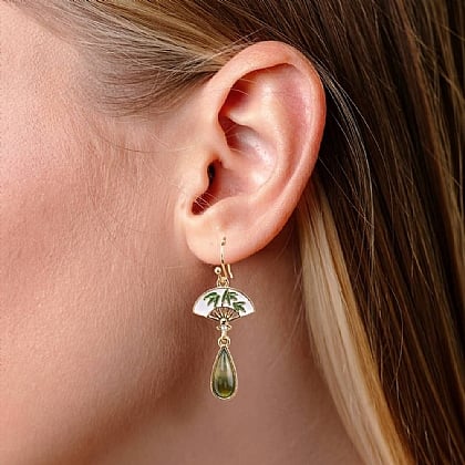 Boucles D'oreilles Vintage Hexagonales émaillées Bleu - Acier - Occasion